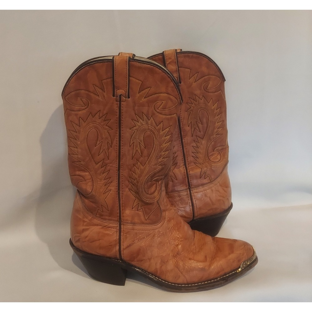 Durango Mens Vintage 80's Honey Cowboy Boots Brass Toe Made in USA Size 9.5 EE
